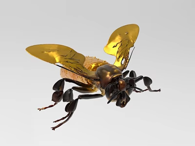 Decorative Ornament Set Featuring Bee Figure with Golden Wings for Home Decor 3d model