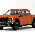 Orange Off Road Pickup Truck With Bold Front Grille And Large Tires