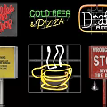 Modern Coffee Shop Furniture With Neon Signs And Interior Decor Elements
