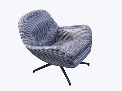 Modern Upholstered Accent Chair With Checkered Blue White Fabric Curved Backrest And Metal Legs 3d model