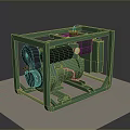 Green Framed Industrial Air Compressor With Black Motor And Enclosed Structure