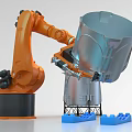 Advanced Industrial Robot Arm Handling Large Metallic Component in Manufacturing Process