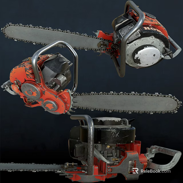 Heavy Duty Industrial Chainsaws With Red Black Design And Metal Engine Components 3d model 