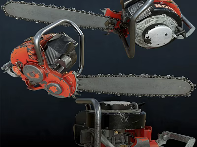 Heavy Duty Industrial Chainsaws With Red Black Design And Metal Engine Components 3d model