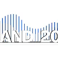 White 3D Text Design for BRAND 2020 with Blue Sky Background and Striped Elements