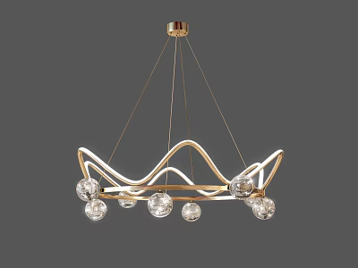 Modern Elegant Chandelier With Golden Wave Shaped Frame And Crystal Balls 3d model