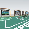Outdoor Sports Area With Green Surface Digital Screens And Fitness Equipment