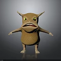 Orange Creature Character With Big Yellow Eyes Two Horns Open Mouth And Standing Pose
