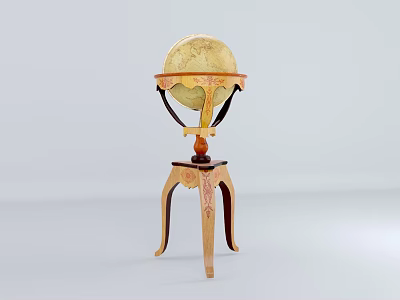 Classic Decorative Globe Ornament Set With Wooden Painted Stand And Vintage Home Decor Design 3d model