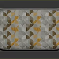 Modern Gray Ottoman With Colorful Geometric Patterned Cushion And Wooden Legs