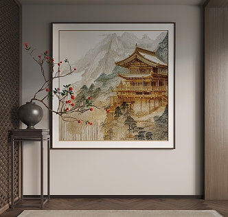 Hanging painting, decorative painting, landscape painting 3d model