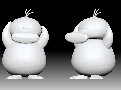 White Duck Doll with Round Body Feather Details and Two Angles 3d model