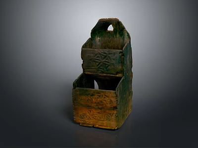 Ancient Bronze Artifact With Two Tiered Structure Carved Patterns And Handle Design 3d model