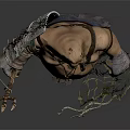 Fat Fantasy Character Holding Trident With Tattered Clothes And Net