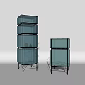 Modern Entryway Console Cabinet And Side Cabinet With Glass Shelves And Black Metal Frame