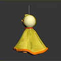 Small Green Plant Next To Yellow Chicken Doll With Red Bow On Dark Surface
