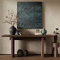 Elegant Modern Wooden Console Table With Green Decorative Painting And Ceramic Vase Ornaments