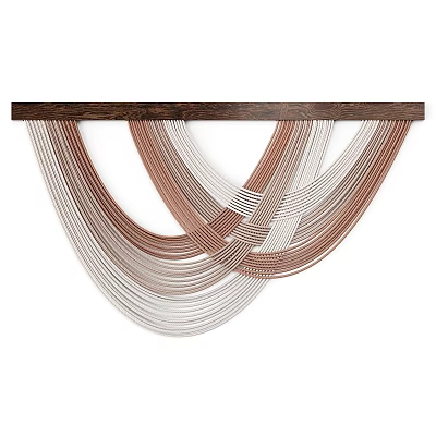 Elegant Modern Chandelier With Wooden Top And Intertwined Copper Silver Metal Wires Design 3d model