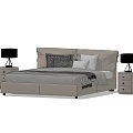 Modern Double Bed With Upholstered Headboard Nightstands Table Lamps And Pillows 3d model