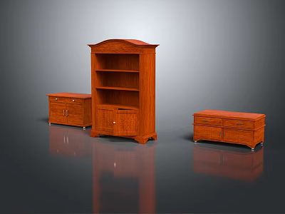 Classic Wooden Entryway Cabinet And Side Cabinet With Drawers And Storage Shelves 3d model