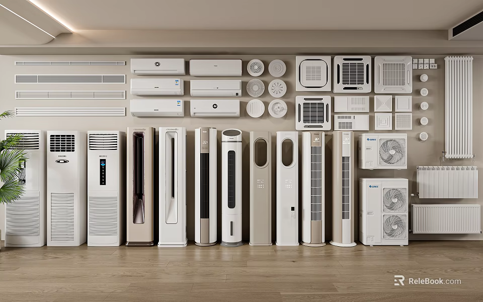 Different Types of Air Conditioners and Fans with Wall Mounted Floor Standing Modern White Design 3d model 