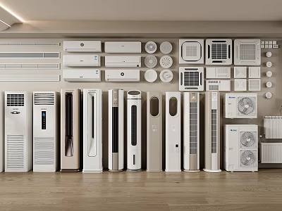 Different Types of Air Conditioners and Fans with Wall Mounted Floor Standing Modern White Design 3d model