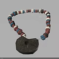 Colorful Beaded Necklace With Red Blue White Black Beads And Stylish Round Pendant