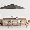Outdoor Wooden Table and Chairs Set with Black Umbrella and Mesh Back Seats