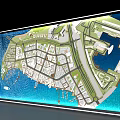 Commercial Equipment 3D Planning Model Display for Business District Layout with Waterfront and Roads