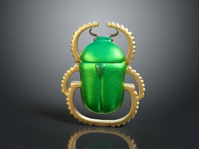 Vibrant Green Beetle with Ornate Golden Decorative Ring and Metallic Sheen 3d model