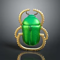 Vibrant Green Beetle with Ornate Golden Decorative Ring and Metallic Sheen