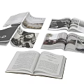 Open Books and Magazines with Text Pages and Visual Content on White Background 3d model