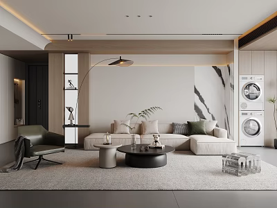 Modern Living Room Interior With Sofa Coffee Table Floor Lamp And Decorative Plants 3d model