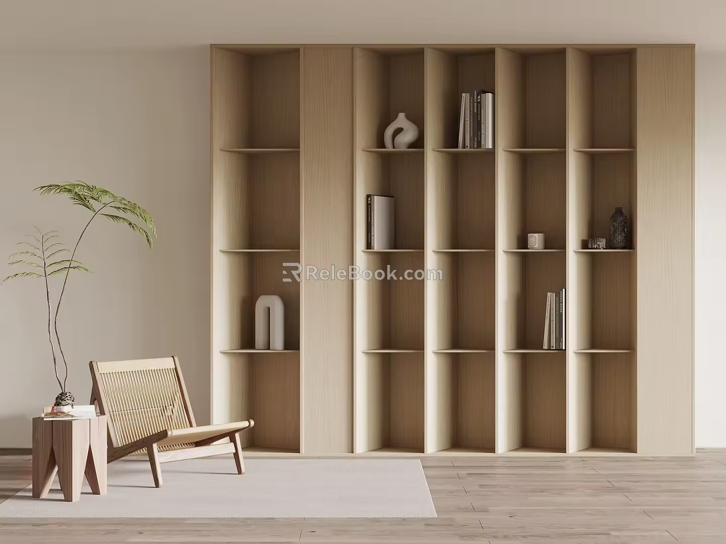 Quiet Bookshelf Leisure Chair Green Plant 3d model