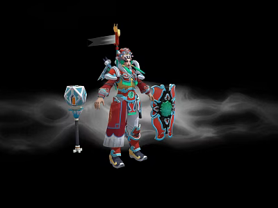 Elaborately Armored Game Movie Character With Weapon Shield And Smoke Effects 3d model