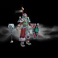 Elaborately Armored Game Movie Character With Weapon Shield And Smoke Effects