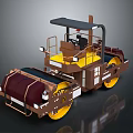 Detailed Brown Yellow Road Roller 3D Model with Cab and Large Rollers 3d model