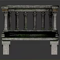 Classical Stone Garden Bench Featuring Ornate Baluster Railing And Solid Base