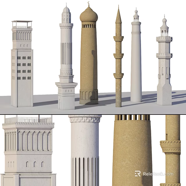 Various Tower Designs Featuring Ornate Carvings Stone Materials And Architectural Details 3d model 