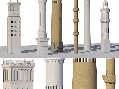 Various Tower Designs Featuring Ornate Carvings Stone Materials And Architectural Details 3d model