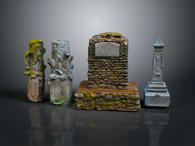 Ancient Stone Architectural Components With Carved Patterns Mossy Surfaces And Historical Designs 3d model