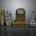 Ancient Stone Architectural Components With Carved Patterns Mossy Surfaces And Historical Designs 3d model