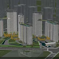 Modern High Rise Residential Buildings with Central Green Space and Open Landscaping