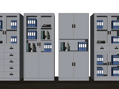 Office Bookcase With Blue Folders Books Drawers And Cabinet Doors 3d model