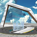 Modern Entrance Gate With Architectural Design Crystal Glass Panels Circular Driveway