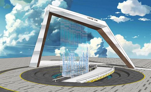 Modern Gate Commercial Landscape Fountain Flowing Waterscape Creative Art Gate 3d model