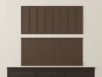 Dark Brown Wooden Wainscoting With Vertical Panel Design And Lower Cabinet 3d model