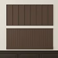 Dark Brown Wooden Wainscoting With Vertical Panel Design And Lower Cabinet