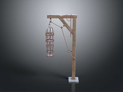Vintage Wooden Frame Hanging Metal Birdcage Decorative Equipment 3d model