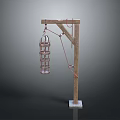 Vintage Wooden Frame Hanging Metal Birdcage Decorative Equipment